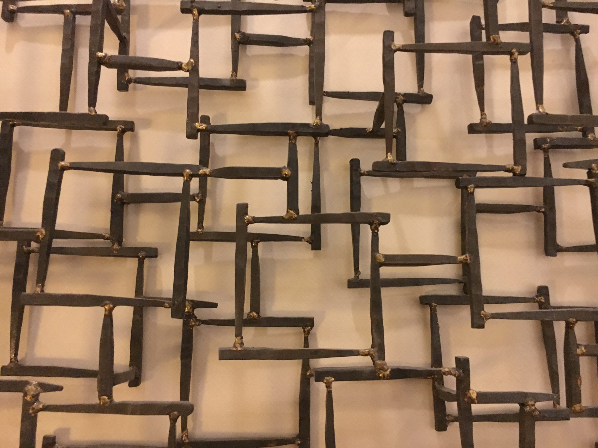 Metal grid wall art.