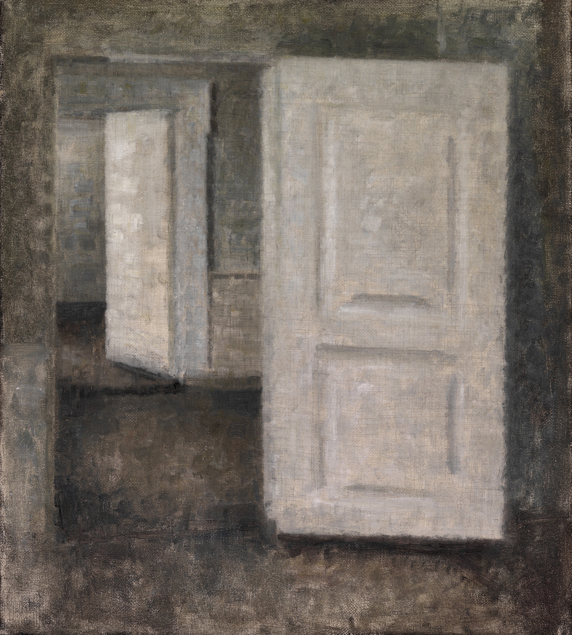 Vilhelm Hammershoi's White Doors, a quiet interior with open doors leading from one room to another.