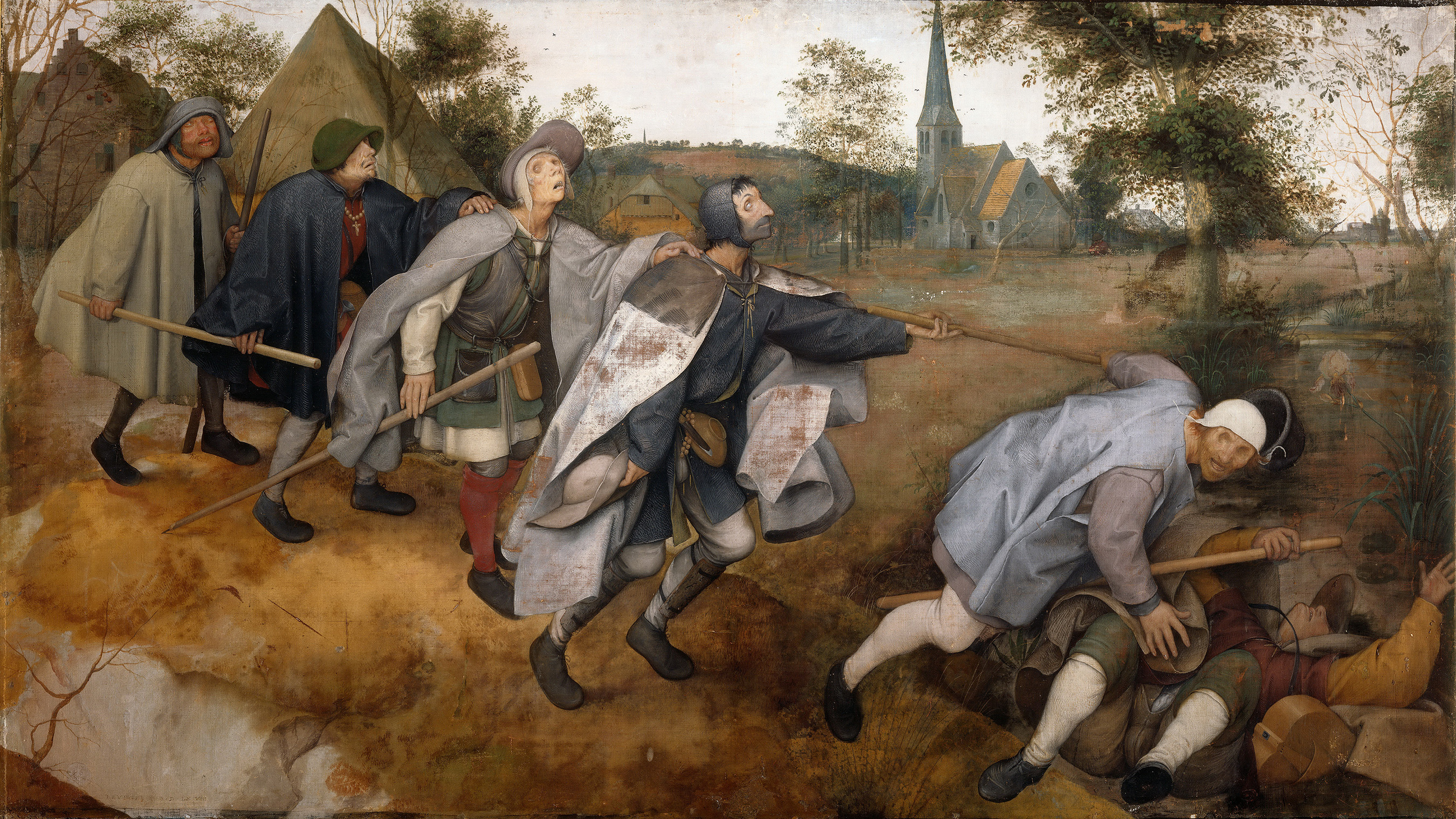 Pieter Bruegel the Elder's painting The Blind Leading the Blind, showing a line of blind men stumbling one after another.